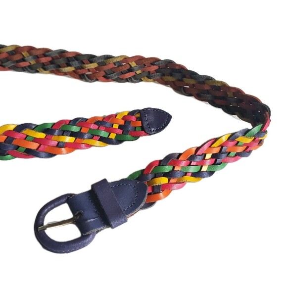 Vtg Braided Leather Belt M-L up to 37" Multicolor Rainbow Resort Tropical Wear - Picture 4 of 7